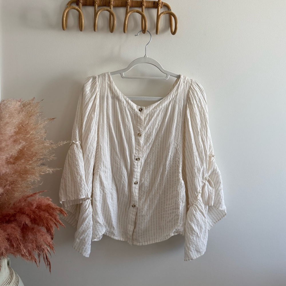 Free People Cream Button Down Shirt